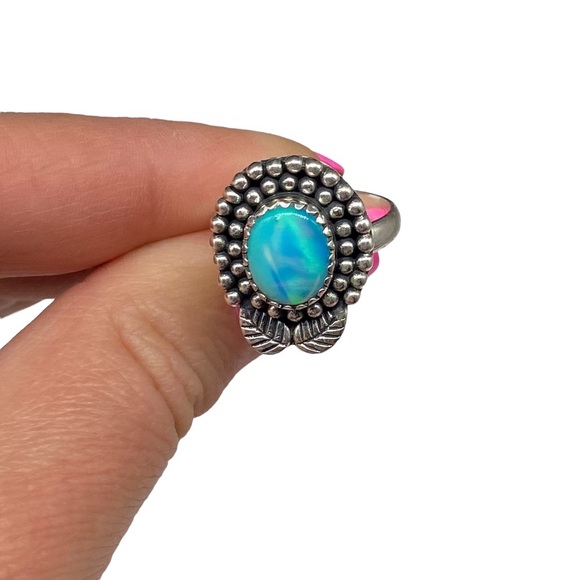 Aura Aurora Opal Ring Size 7 Solid 925 Sterling Silver - Picture 9 of 12